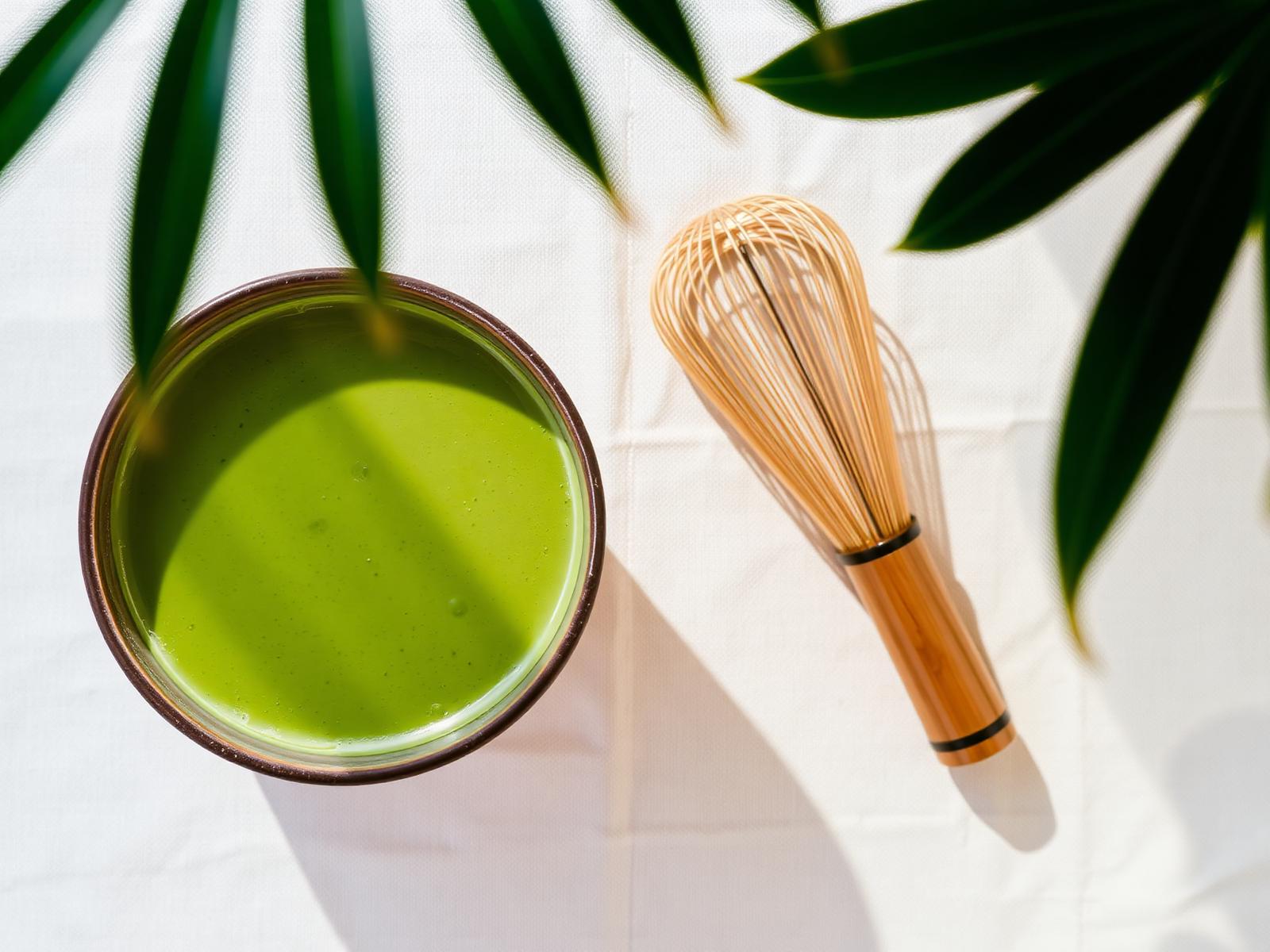 A bowl of freshly whisked matcha